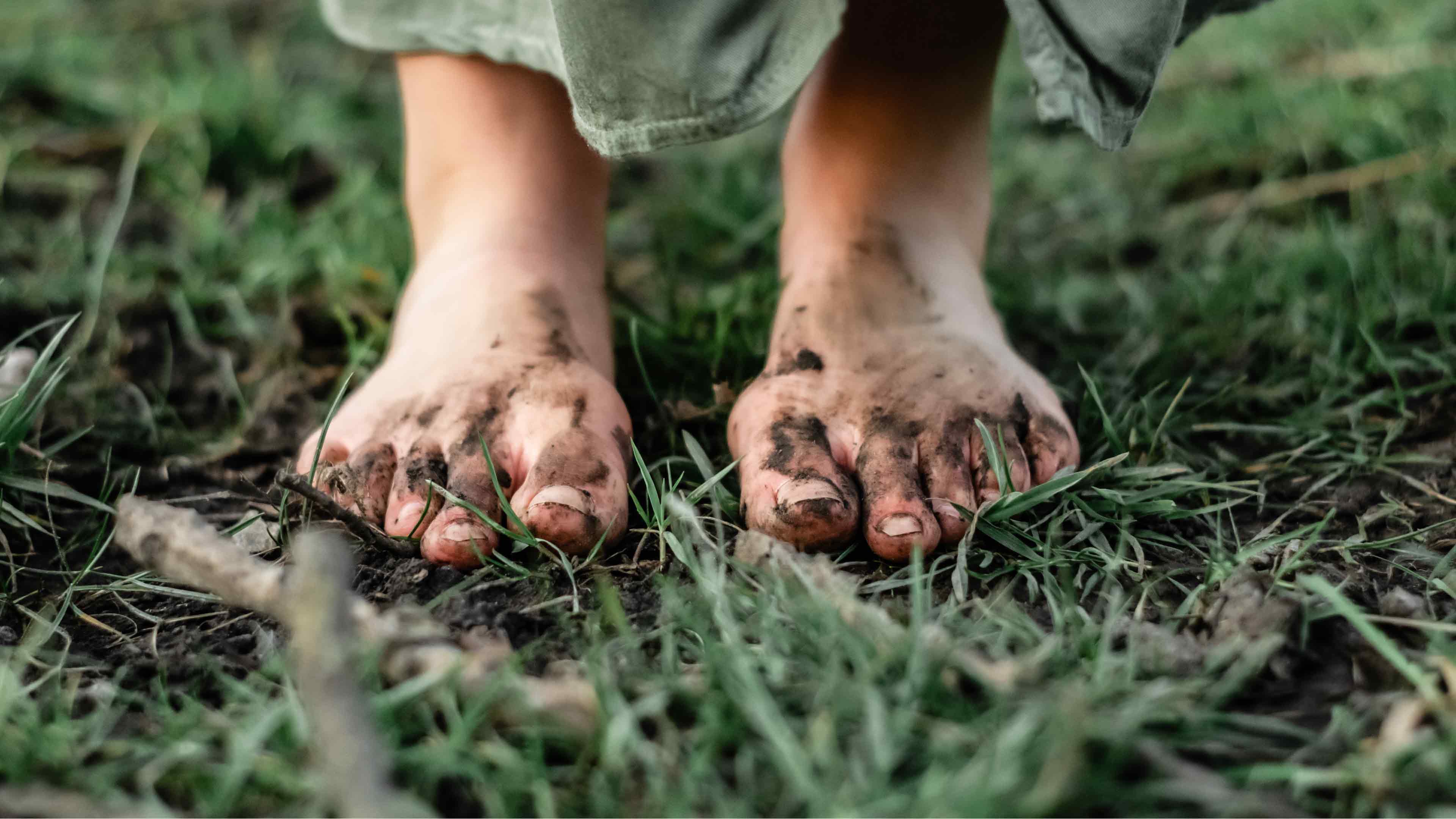 Blote voeten in het gras